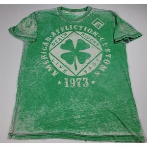AFFLICTION Irish Clover Green Live Fast TShirt MMA Distressed Death Riders XL